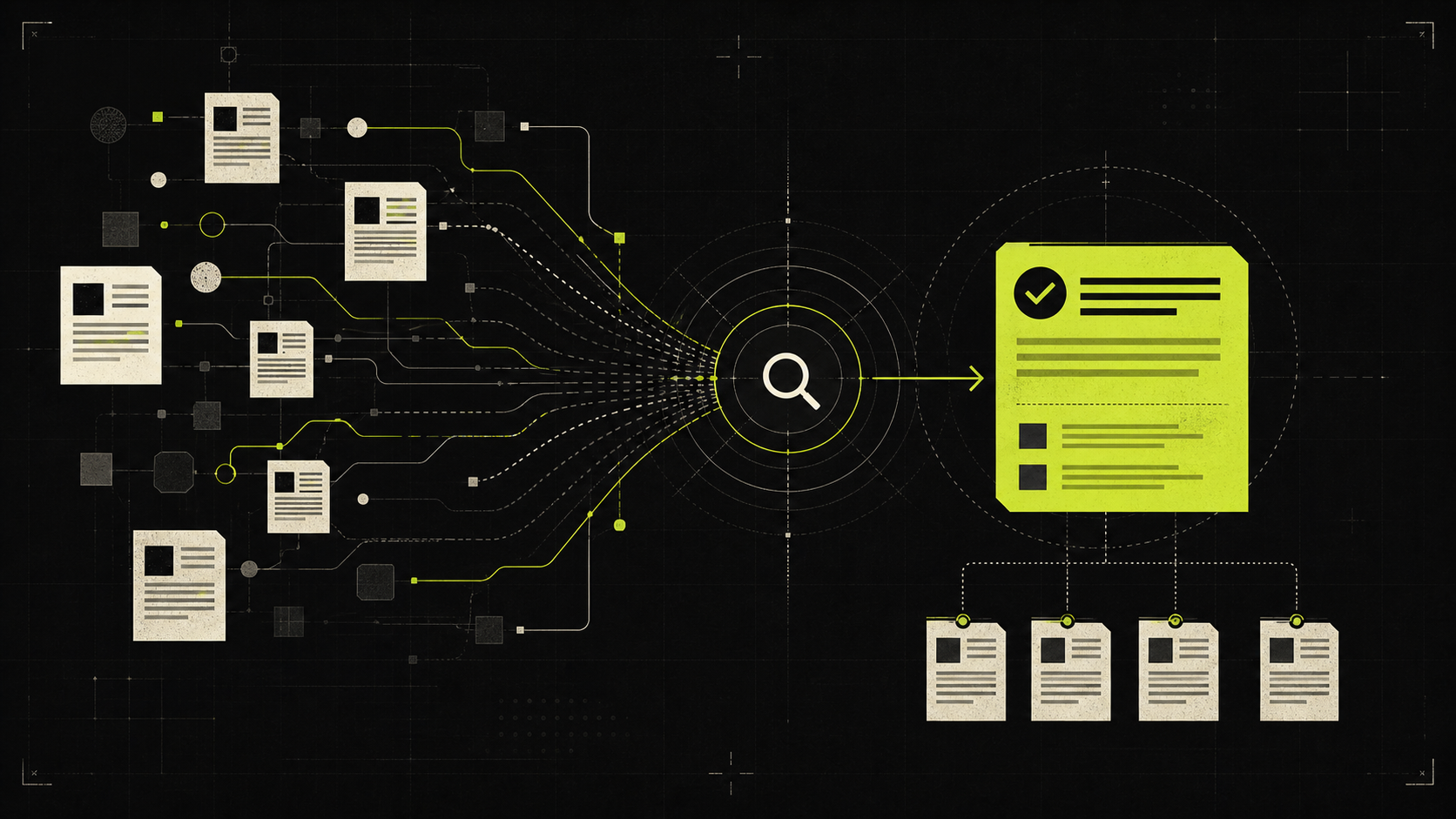 Source documents flowing through search into an answer supported by citations
