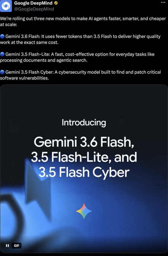 Screenshot of Google DeepMind announcing the three Gemini Flash models on X